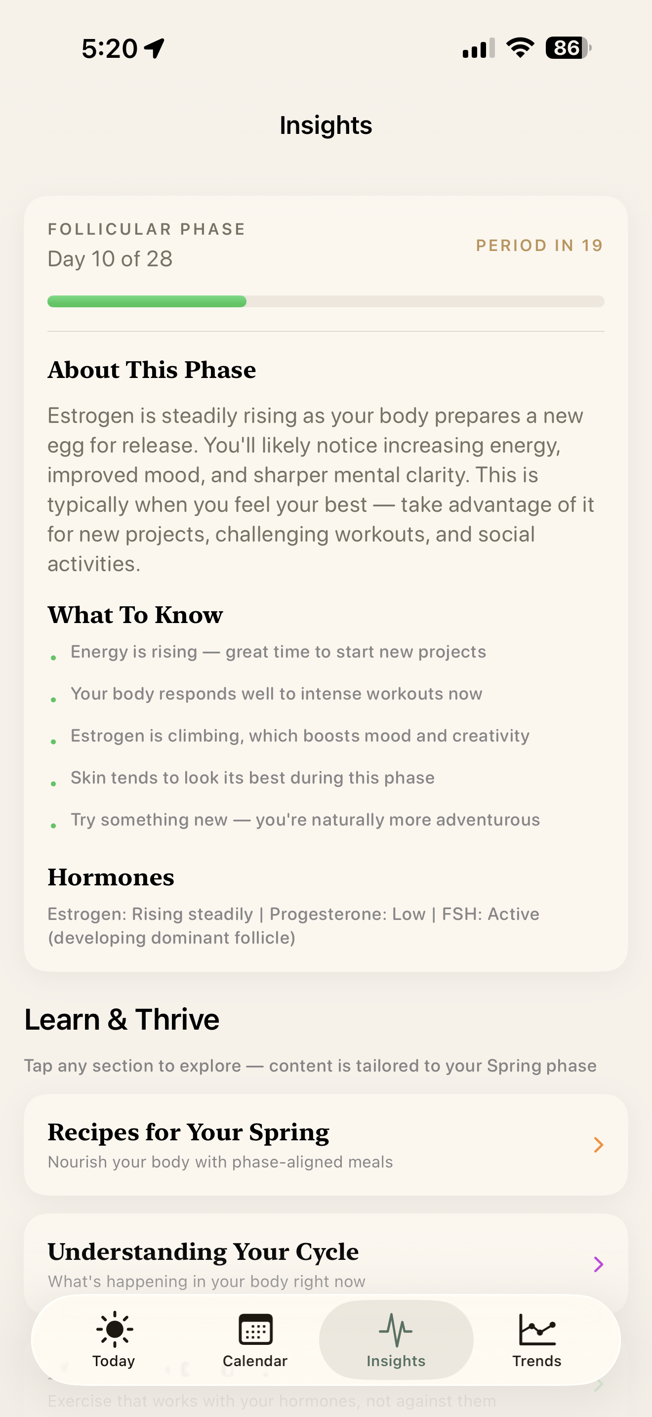 Cycle phase insights with personalized tips