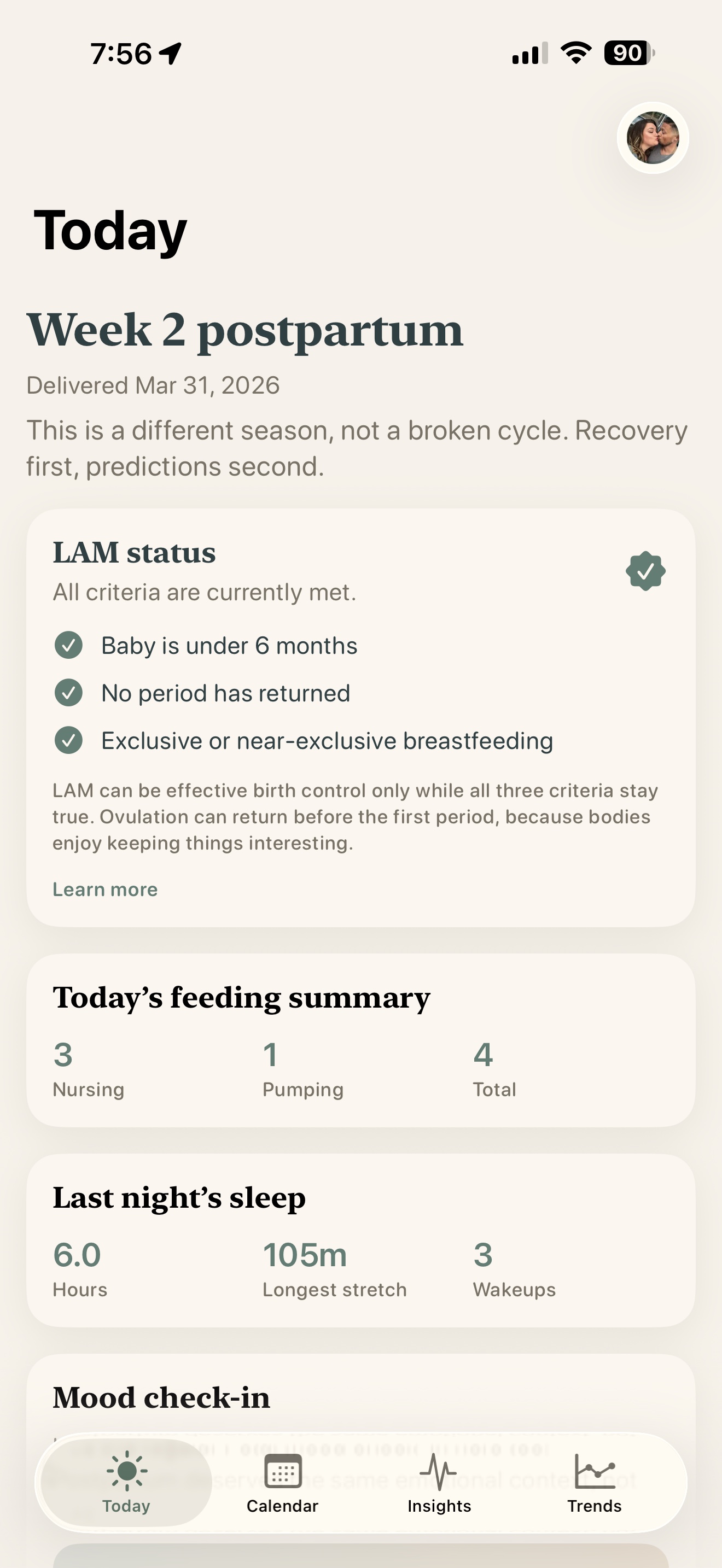 Welcome to postpartum mode setup screen